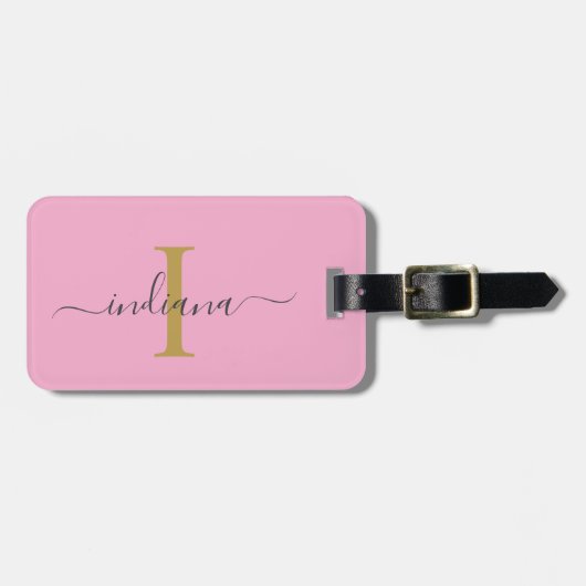 Elegante Monogram Initiaal Script Naam Reizen Bagagelabel (Voorkant horizontaal)