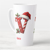 Elegante Monogram initiaal V vrolijk Kerstfeest Latte Mok (Linkerhoek)