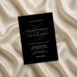 Elegante Monogram Initiaal Zwart Bruiloft Kaart