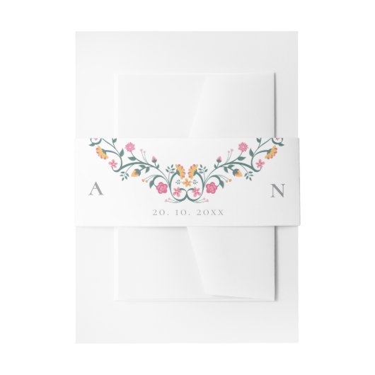 Elegante  Monogram Initialen Bloemenbruiloft Uitnodigingen Wikkel (Voorkant Voorbeeld)