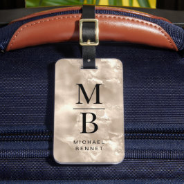 Elegante monogram ivoren parel textuur bagagelabel