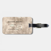 Elegante monogram ivoren parel textuur bagagelabel (Achterkant horizontaal)