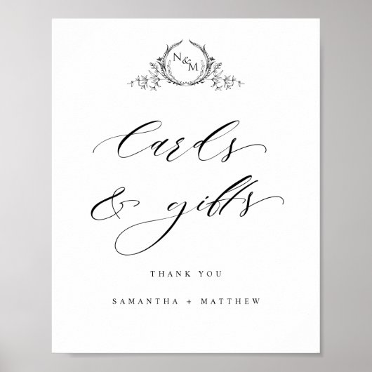 Elegante Monogram Kaarten en Geschenken Trouwbord Poster (Voorkant)