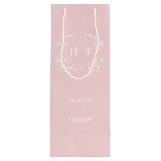 Elegante Monogram Kalligrafie Roze Gift tas Bruilo Wijn Cadeautas (Achterkant)
