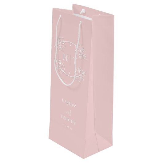 Elegante Monogram Kalligrafie Roze Gift tas Bruilo Wijn Cadeautas (Achterkant Gekanteld)