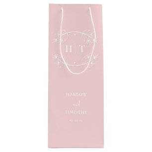 Elegante Monogram Kalligrafie Roze Gift tas Bruilo Wijn Cadeautas