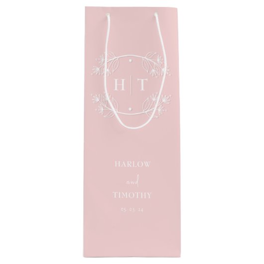 Elegante Monogram Kalligrafie Roze Gift tas Bruilo Wijn Cadeautas (Voorkant)