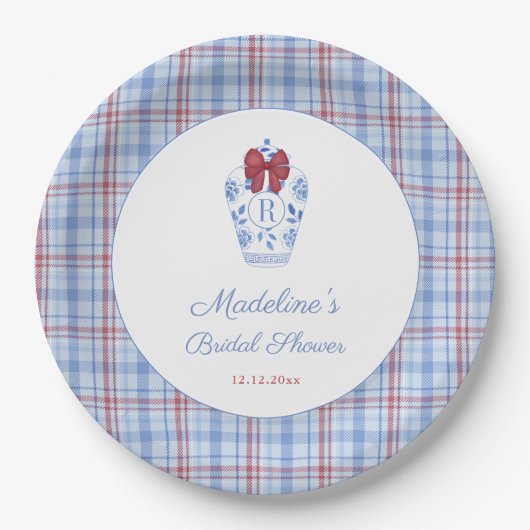Elegante Monogram Kerst Bruiloft Feest Papieren Bordje (Voorkant)