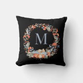 Elegante Monogram Kerstkrans Stofblauw Kussen (Voorkant)