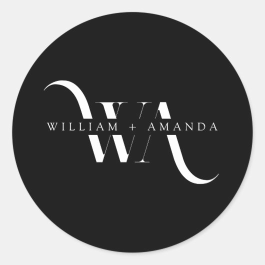 Elegante Monogram Klassieke Trouwtypografie Ronde Sticker (Voorkant)