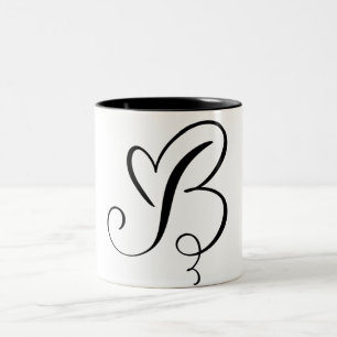 ELEGANTE MONOGRAM KLEUR ZWARTE LETTER "B" TWEEKLEURIGE KOFFIEMOK