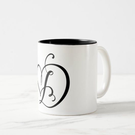 ELEGANTE MONOGRAM KLEUR ZWARTE LETTER "D" TWEEKLEURIGE KOFFIEMOK (Voorkant rechts)
