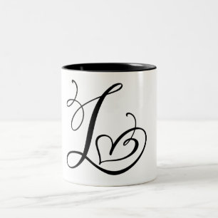ELEGANTE MONOGRAM KLEUR ZWARTE LETTER "L" TWEEKLEURIGE KOFFIEMOK