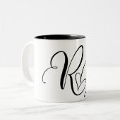 ELEGANTE MONOGRAM KLEUR ZWARTE LETTER "R" TWEEKLEURIGE KOFFIEMOK (Voorkant links)
