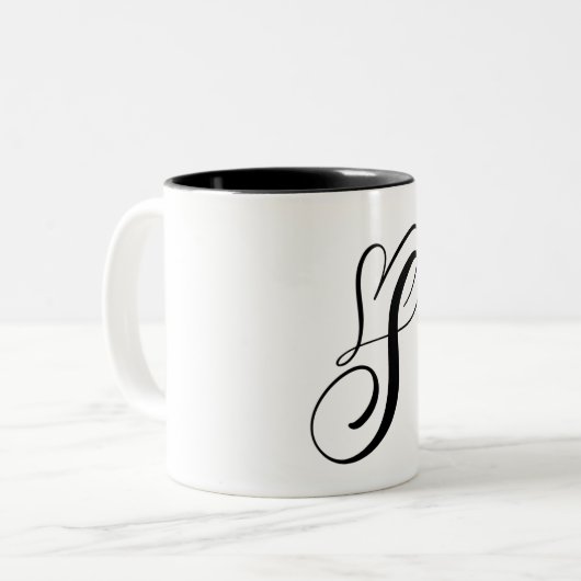 ELEGANTE MONOGRAM KLEUR ZWARTE LETTER "S" TWEEKLEURIGE KOFFIEMOK (Voorkant links)