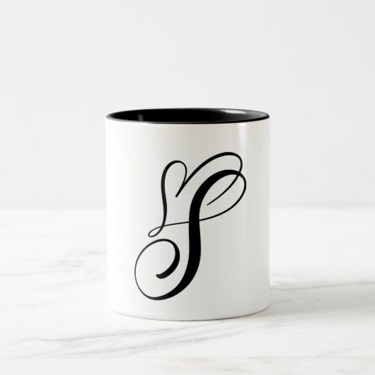 ELEGANTE MONOGRAM KLEUR ZWARTE LETTER "S" TWEEKLEURIGE KOFFIEMOK (Center)