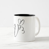 ELEGANTE MONOGRAM KLEUR ZWARTE LETTER "V" TWEEKLEURIGE KOFFIEMOK (Voorkant rechts)