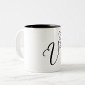 ELEGANTE MONOGRAM KLEUR ZWARTE LETTER "V" TWEEKLEURIGE KOFFIEMOK (Voorkant links)