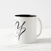 ELEGANTE MONOGRAM KLEUR ZWARTE LETTER "Y" TWEEKLEURIGE KOFFIEMOK (Voorkant rechts)