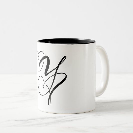 ELEGANTE MONOGRAM KLEUR ZWARTE LETTER "Y" TWEEKLEURIGE KOFFIEMOK (Voorkant rechts)