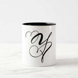 ELEGANTE MONOGRAM KLEUR ZWARTE LETTER "Y" TWEEKLEURIGE KOFFIEMOK