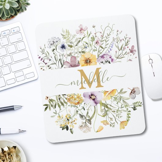 Elegante Monogram Kleurrijke Bloementuin Bloem Muismat
