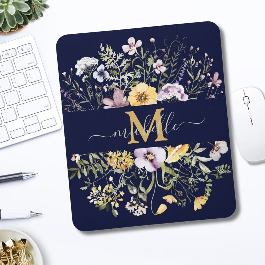 Elegante Monogram Kleurrijke Bloementuin Bloem Muismat