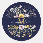 Elegante Monogram Kleurrijke Bloementuin Bloem Ronde Sticker (Voorkant)