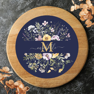 Elegante Monogram Kleurrijke Bloementuin Bloem Ronde Sticker