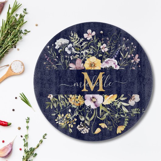 Elegante Monogram Kleurrijke Bloementuin Bloem Snijplank