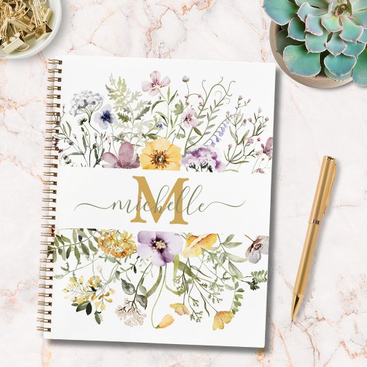 Elegante Monogram Kleurrijke Bloementuin Bloemstuk Planner