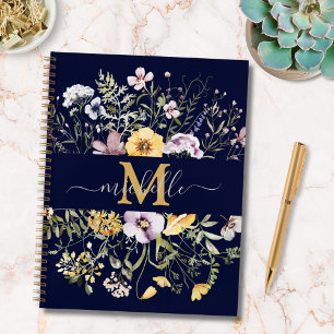 Elegante Monogram Kleurrijke Wilde Bloem Takenlijs Notitieboek