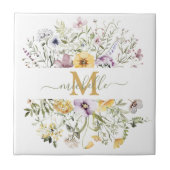 Elegante Monogram Kleurrijke Wilde Bloementuin Blo Tegeltje (Voorkant)