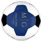 Elegante Monogram Koppelnaam Navy Voetbal (Gedraaid)