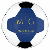 Elegante Monogram Koppelnaam Navy Voetbal (Voorkant)