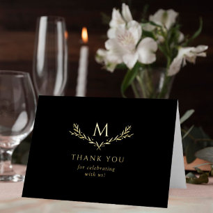 Elegante Monogram Krans Foto bruiloft Dank u Folie Wenskaart