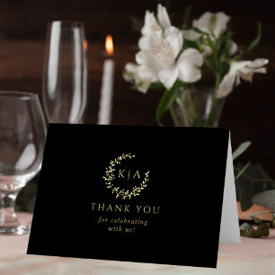 Elegante Monogram Krans Foto bruiloft Dank u Folie Wenskaart