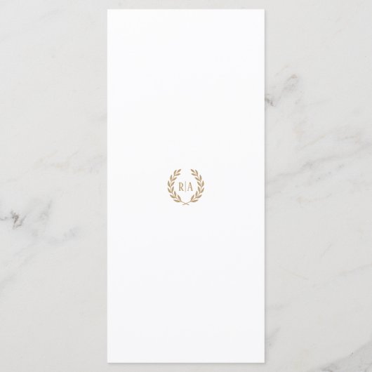 Elegante Monogram Krans Goud Wit Bruiloft Menu (Achterkant)
