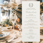 Elegante Monogram Krans Green Cream Wedding Menu