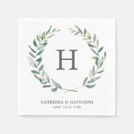 Elegante Monogram Krans Groene Planten Rustieke Br Servet