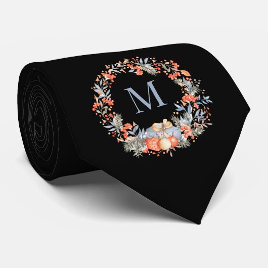 Elegante Monogram Krans Stofblauw Modern Stropdas (Opgerold)