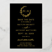 Elegante Monogram Krans Trouwen Save The Date Real Folie Uitnodiging (Voorkant)
