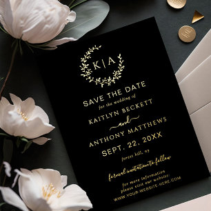 Elegante Monogram Krans Trouwen Save The Date Real Folie Uitnodiging