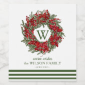 Elegante Monogram krans vakantie wijnlabels Wijn Etiket (Enkel label)