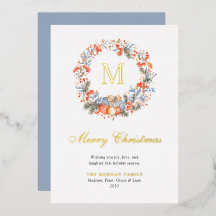 Elegante Monogram Kranz Stofblauw Modern