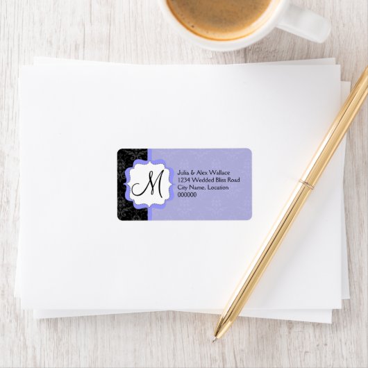 Elegante Monogram Lavendel Damast Etiket (Insitu)