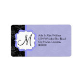 Elegante Monogram Lavendel Damast Etiket (Voorkant)