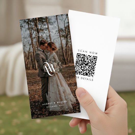 Elegante Monogram Lesezeichen QR-code Rustieke Fot Save The Date