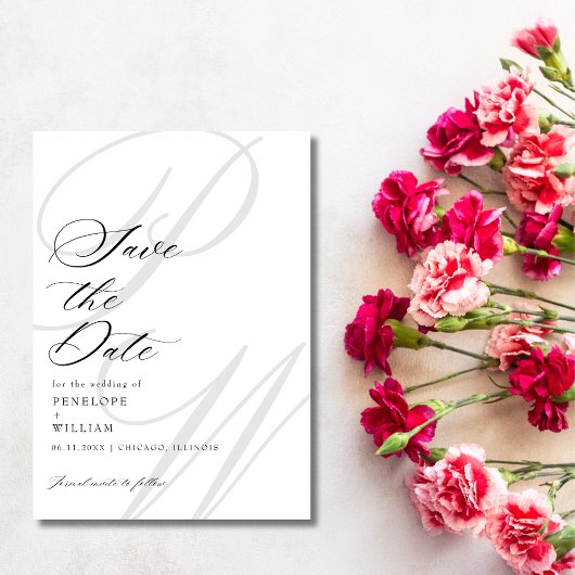 Elegante Monogram Letters Foto Bruiloft Save The Date