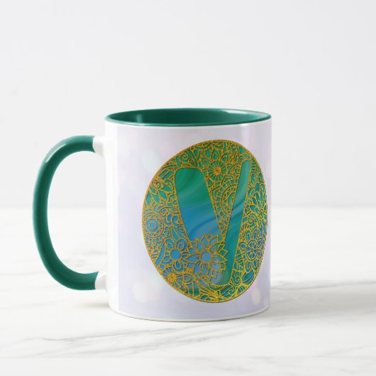Elegante Monogram Letters Turquoise & Goud Glitter Mok (Links)